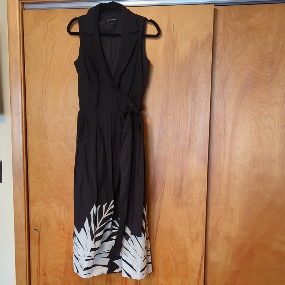 Jones New York Black and White Wrap Midi Sundress